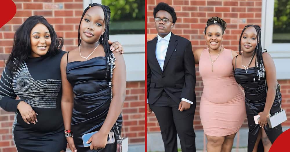Samidoh's daughter attends prom dance and her mum accompanied her (left). Samidoh's daughter with her aunt Bernice Saroni and her son (right).