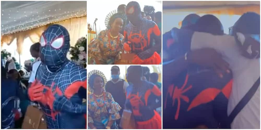 Video shows priceless moment mum finds out person in Spiderman costume and lady's bag at her house warming is her son
