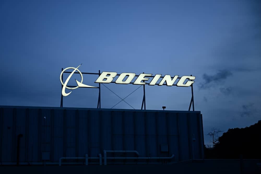 The Boeing Co. logo is displayed outside of company offices near Los Angeles International Airport (LAX) in El Segundo, California