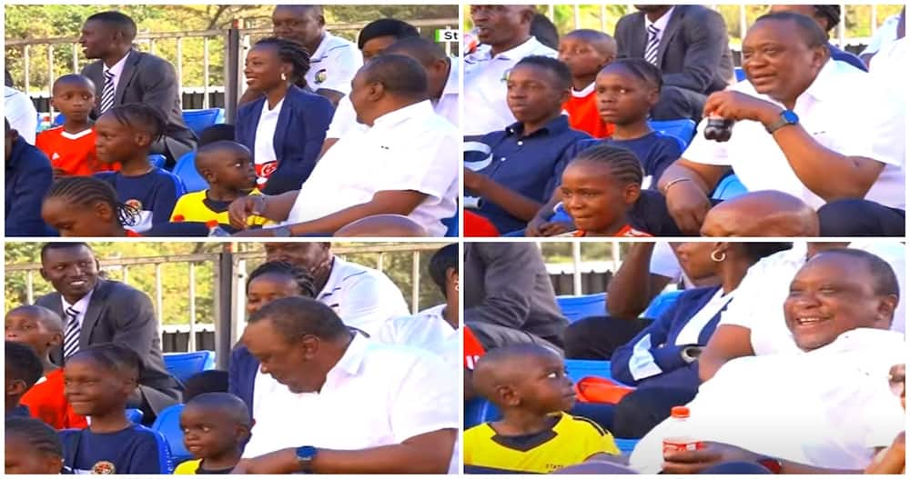 Uhuru Kenyatta Embraces World Cup Trophy at State House, Delightedly Watches Football Match with Kids