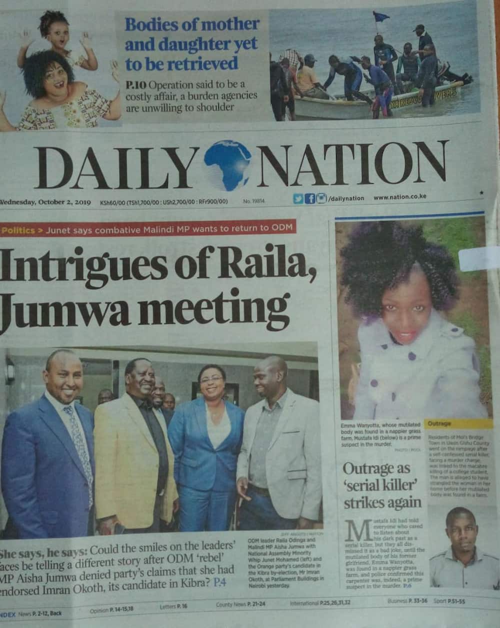 Kenyan newspapers review for October 2: Kiambu CECs to share car as acting governor James Nyoro withdraws official vehicles