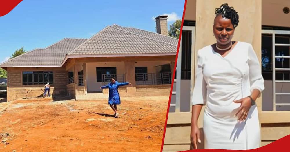 The huge bungalow that cost KSh 7million and next frame shows Purity Wambui.