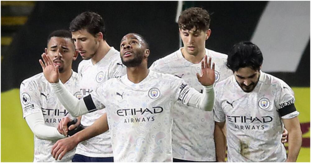 Man City players celebrating a goal. Photo: Getty Images.