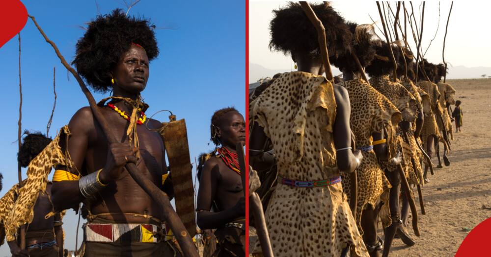 Photo illustration of Turkana men preparing for initiation