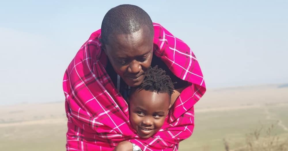 Maina Kageni impresses fans while taking care of 'son'.