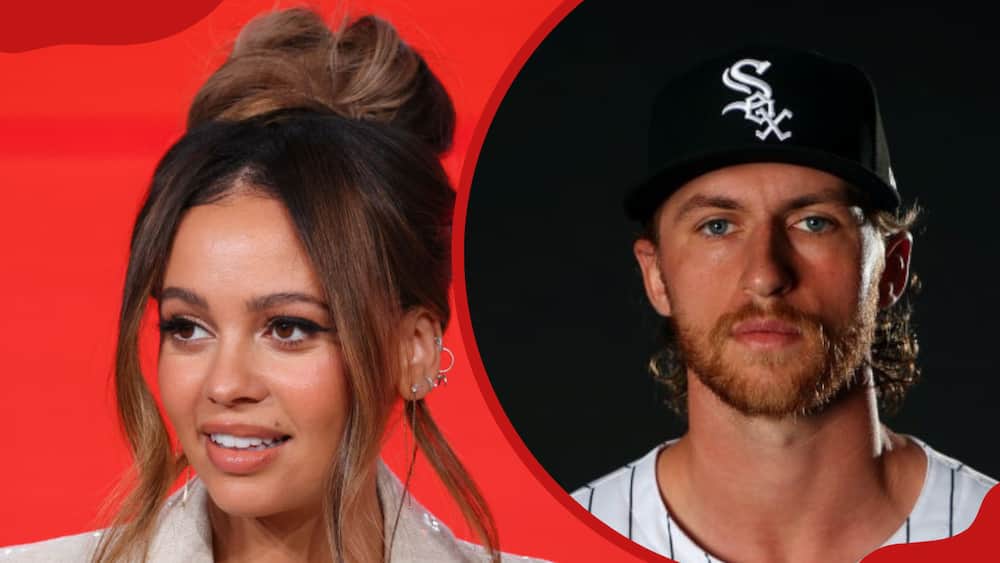 A collage of Vanessa Morgan at 2024 TCA Winter Press Tour and Michael Kopech of the Chicago White