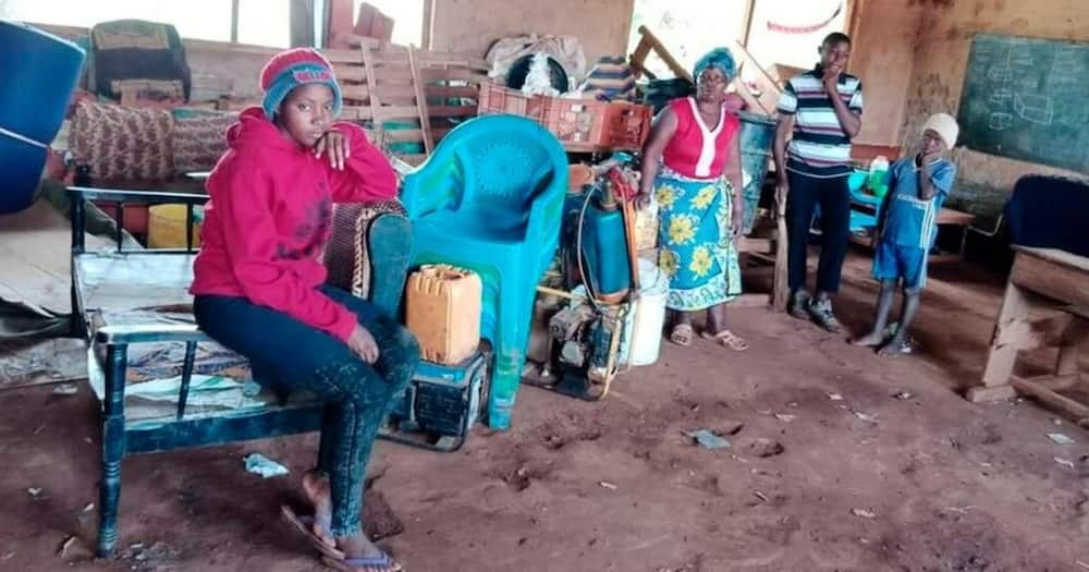 A family shelters inside a classroom at Ndunguni Primary School on April 26, 2021. Photo: Nation.