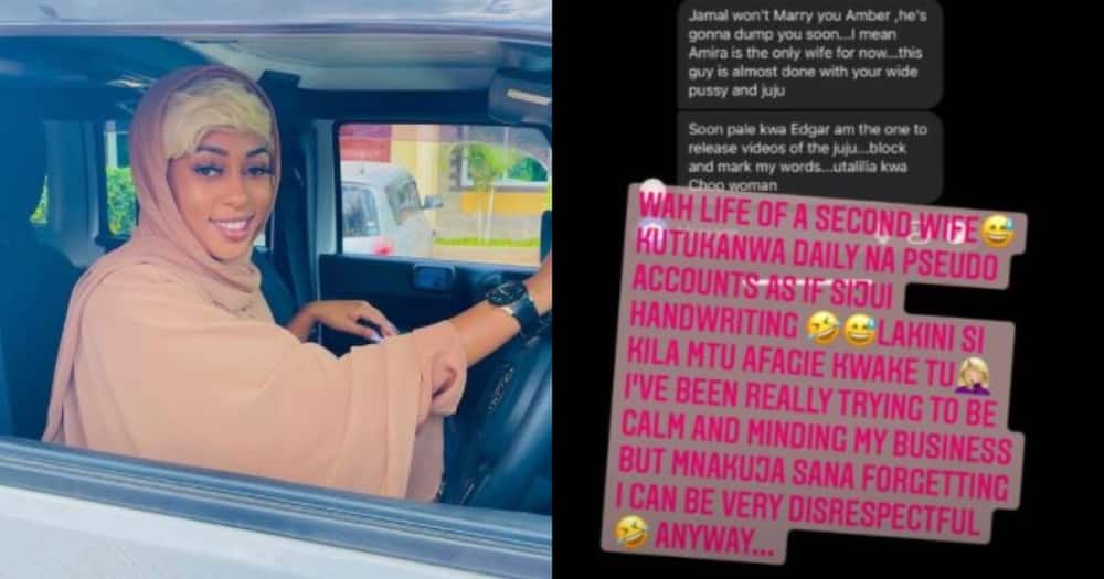 Amber Ray lashes out at fan who said hubby Jamal will soon dump her: "Fagia kwako"