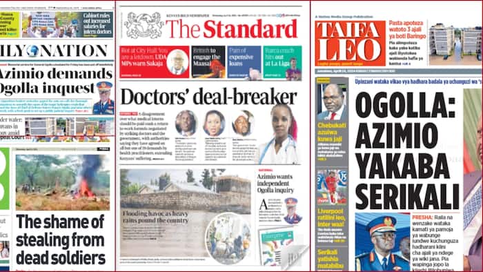 Kenyan Newspapers, April 24: Locals Sought for 'Stealing' KDF Officials' Valuables after Crash