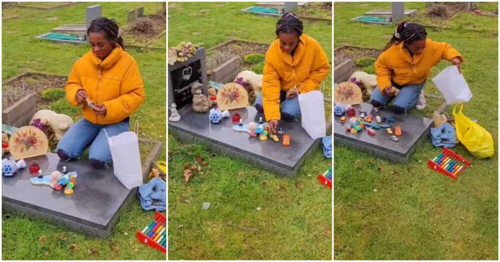 Photo of mum at her daughter's grave.