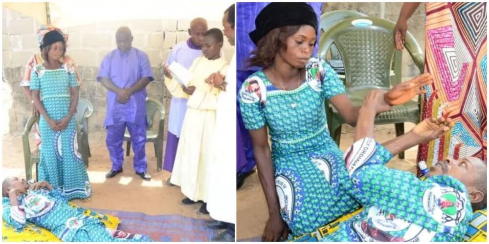 Mixed reactions as 27-year-old Nigerian lady marries bedridden man, vows to love him to the end. Photo Credit: BBC News Pidgin.