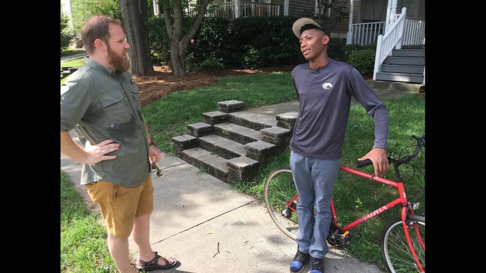 Erick Mayle donated a bike to a 14 year-old Jaden Veal.