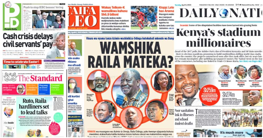 Kenyan newspapers. Photo: Screengrabs from The Standard, Daily Nation, People Daily and Taifa Leo.