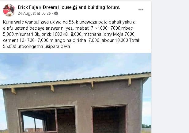 A one-room house which cost KSh 55k.