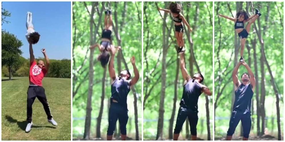 4-year-old flaunts acrobatic moves on dad's palm. Photo: @africanheroesmagazine.