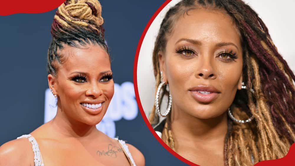 A collage of Eva Marcille at the 2022 BET Awards and Eva Marcille at Dinner with Taraji P. Henson hosted by the BET Awards