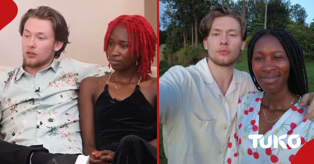 Christopher and his current Kenyan lover Mary during an interview with TUKO.co.ke (l). The couple spending time together (r).