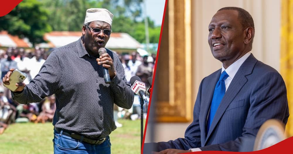 Miguna Miguna (left frame) has criticised William Ruto's (right frame) defence of his luxurious royal jet to the US.