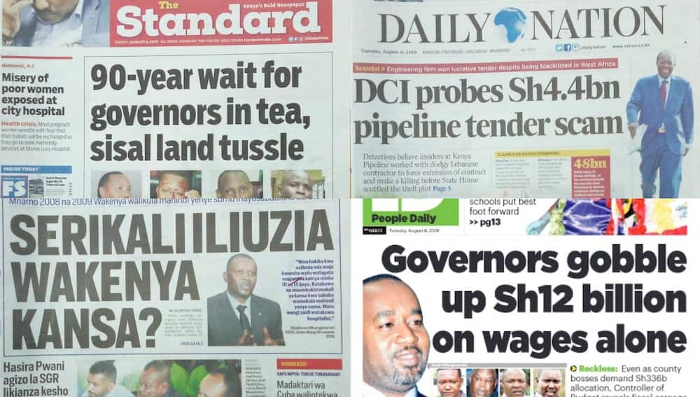 Kenyan newspapers review for August 6: Former KEBs boss foresaw cancer menace in 2010, blamed it on imported maize