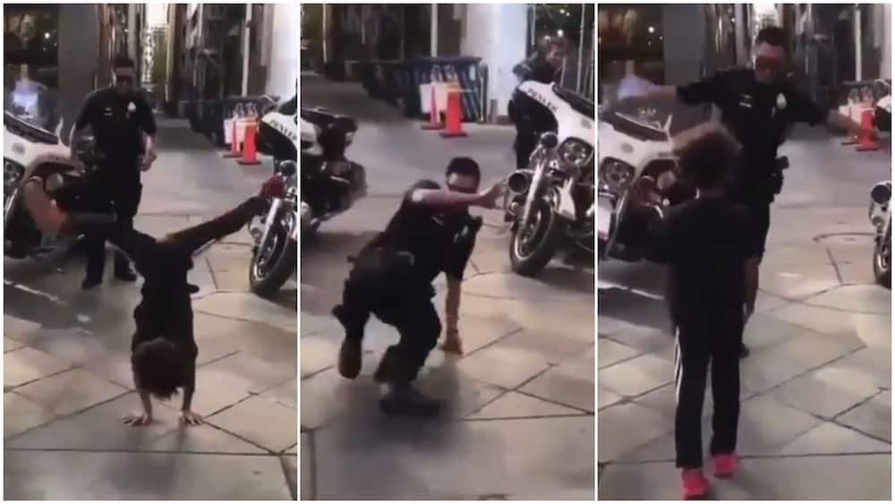 Kid and policeman in hot battle of dance on the street, their video causes massive stirs online