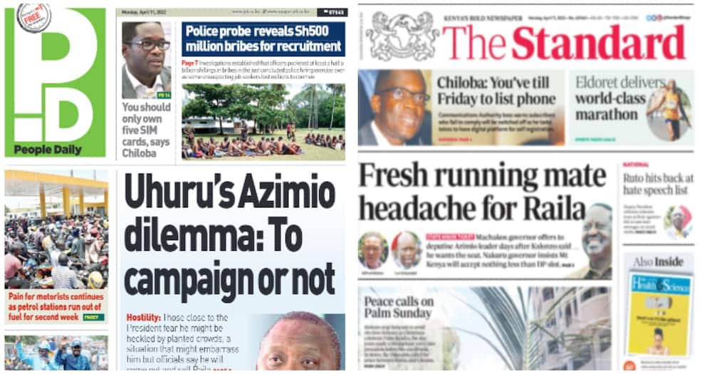 Kenyan Newspapers Review, April 11: President Uhuru Kenyatta may face a rebellion in Mt Kenya as he moves to market ODM leader Raila Odinga.