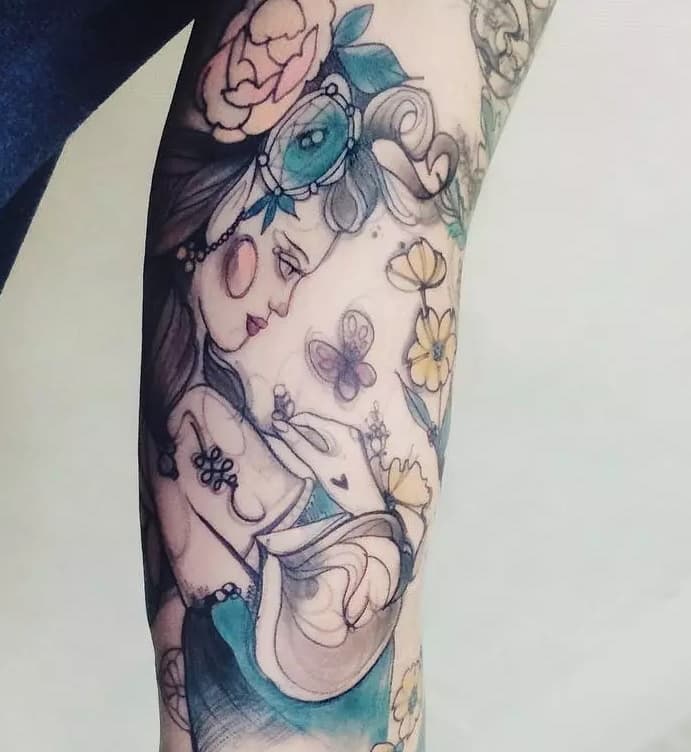 women's outer forearm tattoo