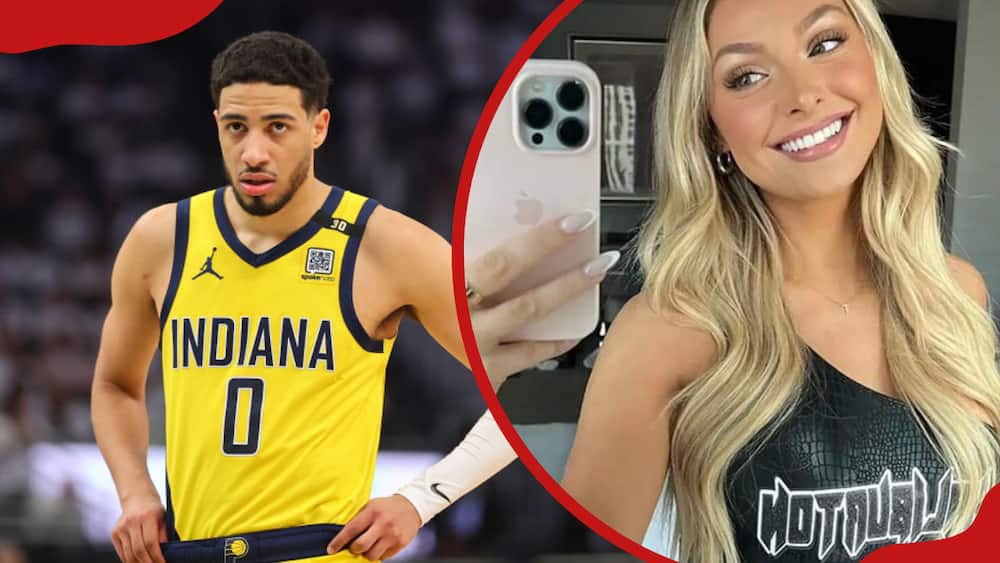 Tyrese Haliburton #0 of the Indiana Pacers and his girlfriend, Jade Johnson