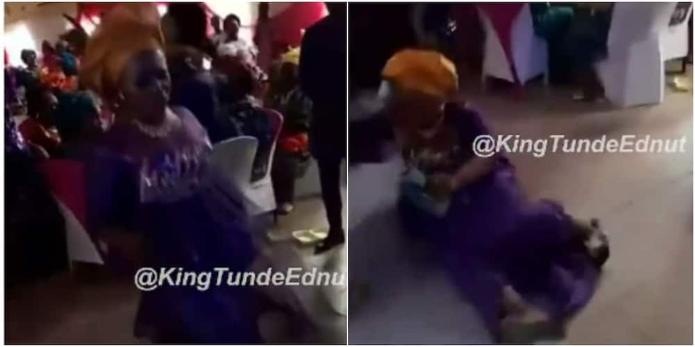 Woman lands on the floor as she attempts legwork dance