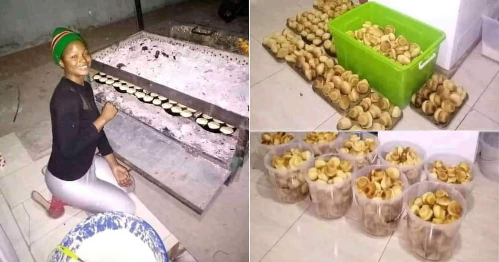 A woman baking and selling scones.