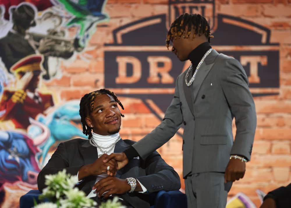 Anthony Richardson talks with his little brother Cory in the green room backstage during the first round of the 2023 NFL Draft at Union Station.