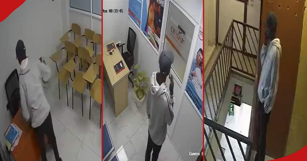 CCTV footage captures man stealing from an office.