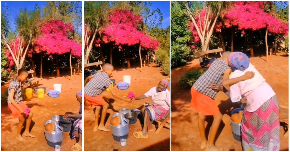 Young boy mimics David Moya's viral dance while gifting granny flowers in cute video