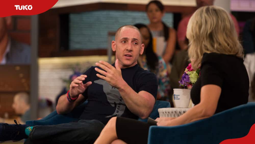 Kevin Hines (left) and Megyn Kelly during an interview session