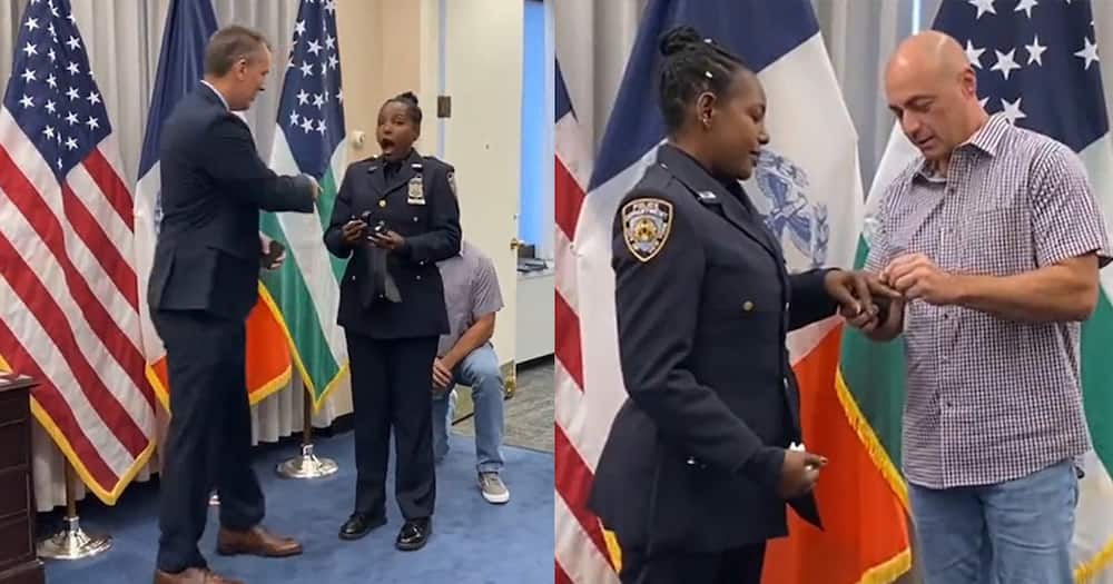 A New York police officer was sweetly proposed to.