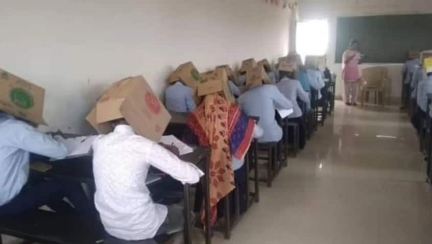 School forces students to wear boxes on their heads in bid to curb cheating during exams