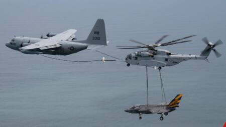 Photos Emerge Showing Plane Refuelling Military Helicopter Carrying Fighter Jet Mid-Air