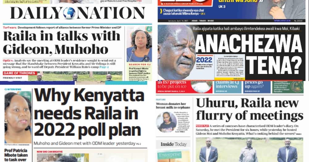 Newspapers Review for April 14: Crumbling Handshake Could Make Raila Victim of Political Betrayal For 3rd Time